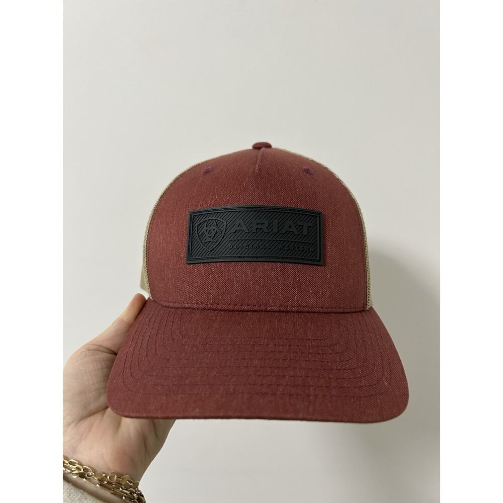 Ariat Mens Hat Trucker Cap Snap Back Red Patch Western Logo Adult‎ Adjustable #R